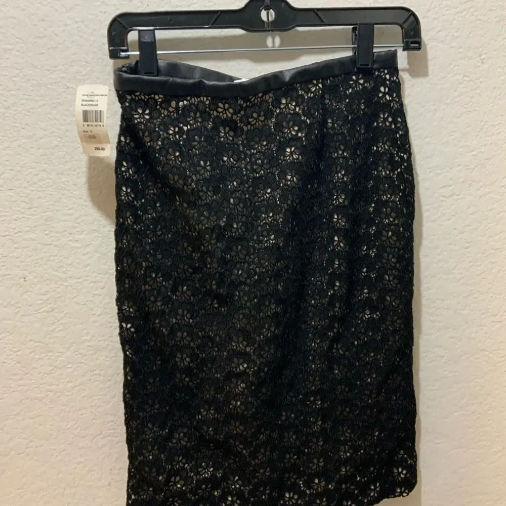 Diane Von Furstenberg Stevie Acorn Lace Faux Leather Trim Zip Slits Pencil Skirt